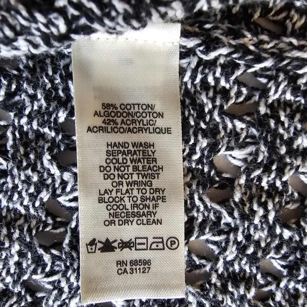 DKNY Loose Knit Deep V Neck Black White Buttoned Cardigan DKNY - Picture 15 of 16